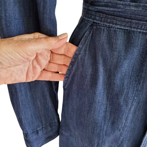 A New Day 100% Cotton Chambray Denim Shirtdress Deep Blue Cowgirl Tie Belt S - Picture 5 of 16